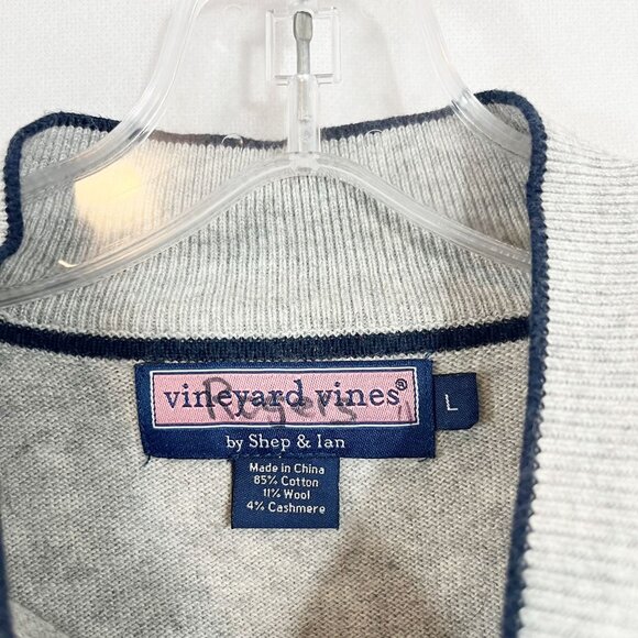 Vineyard Vines Quarter Zip Pullover Sweater Gray Wool Cashmere Men's Size Large - Picture 5 of 7